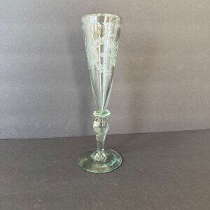 Vintage Etched Glass Champagne Flute 9.5" Tall Elegant Floral Design